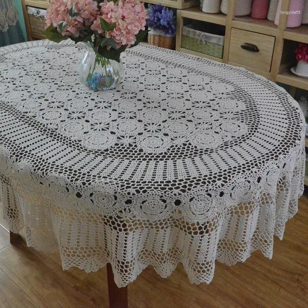 Tela de mesa oval cena hecha a mano de crochet encaje algodón cubierta extra larga