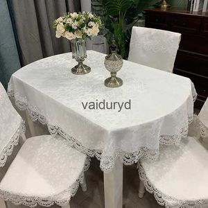 Mantel ovalado para mesa, mantel de encaje bordado, pliegue europeo, cubierta para mesa de comedor, mantel de té, empalme de encaje, cubierta antipolvo, cubierta para silla