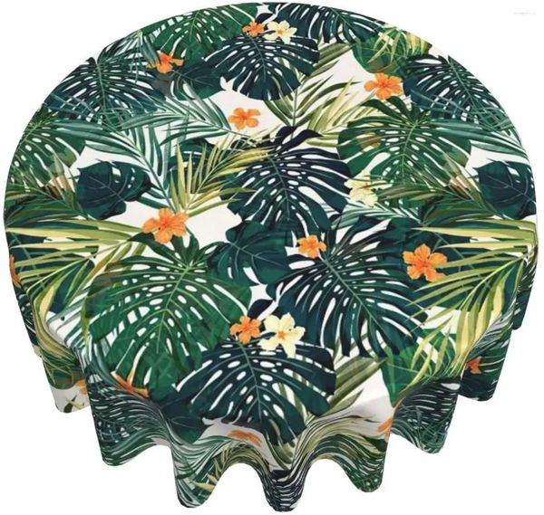 Mantel de hojas de palma, mantel de plantas tropicales de verano, paños redondos, cubierta Circular hawaiana, mesa lavable impermeable