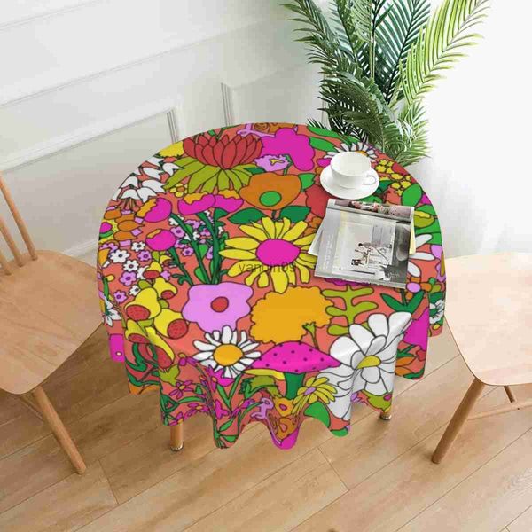 Tischdecke Peace Flower Power Tischdecke 60S Groovy Garden Quadratische bedruckte Tischdecke Party Großhandel Schutz Polyester Tischdecke HKD230818