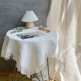 Tafelkleed fotografische rekwisieten achtergrond doek wit tafelkleed eenvoudige stijl patroon met patroon tafelkleed kwastje kanten huisdecoratie