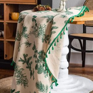 Tafelkleed dennenboom tak bedrukt kerst tafelkleed katoenen keuken linnengoed ronde deksel dineren kwastjes huizendecoratie