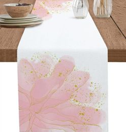 Tableau rose rose Botanical Linen coureurs aquarelle jaune abstrait art café coureur pour le dîner de fête de mariage décor