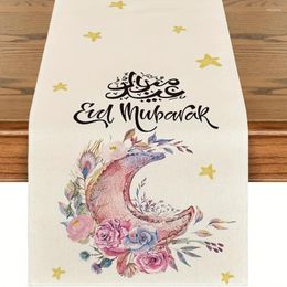Nappe de Table en lin rose, lune, fleur, étoile, Ramadan Eid, décor saisonnier de vacances d'été, cuisine, fête à manger