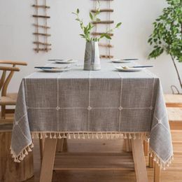 Table en tissu à carreaux de lin décoratif moderne avec galets rectangulaires à l'huile imperméables à glands