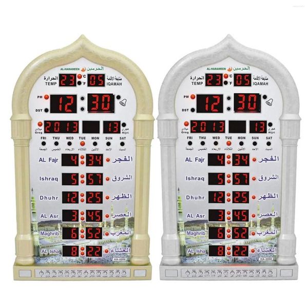 Tableau plastique 110-240v Calendrier mural mosquée numérique horloge islamique alarme cadeau musulman azan prière eu plug uk argent or