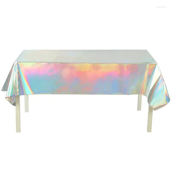 Nappe de table en plastique, couverture rectangulaire brillante jetable, nappe en aluminium, décoration de fête, anniversaire, mariage, noël