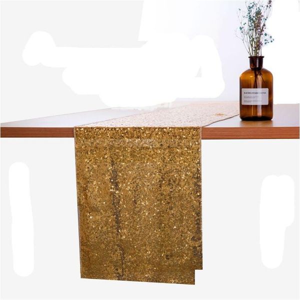 Mantel de poliéster Color sólido Runner Gold Sier Sequin Sparkly Bling Mantel Suministros de decoración para fiestas Vt1812 Drop Del Dhwrk