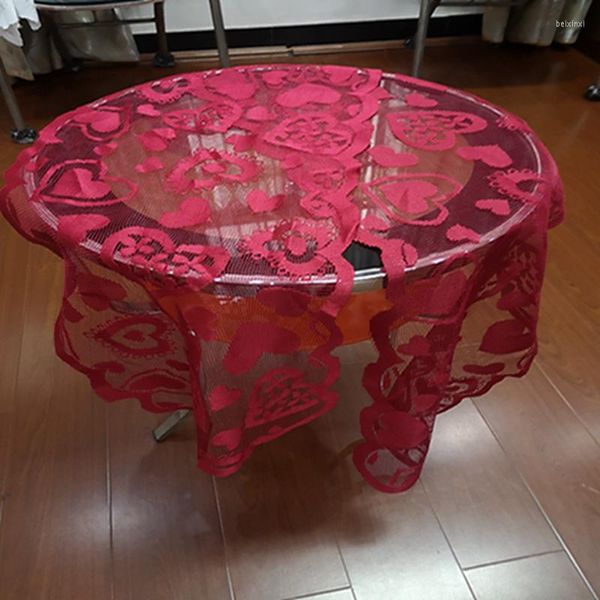 Nappe de Table imprimée en tissu Poinsettia, bannière d'amour rouge pour la saint-valentin, fournitures de décoration de fête en forme de cœur