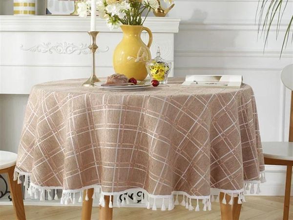 Nappe ronde en pur coton, couverture en lin, couleur unie, pour salle à manger, thé, maison, tissu pour Banquet El