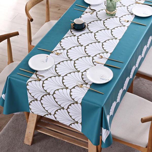 Nappe de Table en PVC bleu solide à carreaux, imperméable, couverture d'impression en plastique résistant à l'huile, pour la maison et le mariage