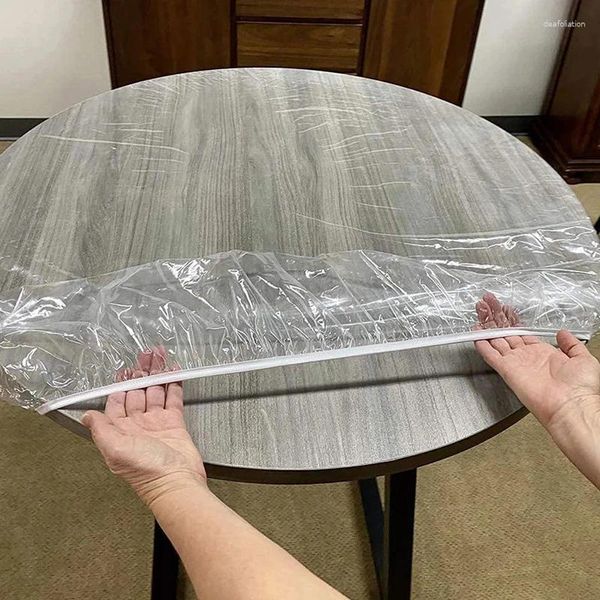 Paño de mesa redondo de Pvc, cubierta protectora impermeable a prueba de aceite, mantel transparente con bordes elásticos para cocina, comedor, banquete