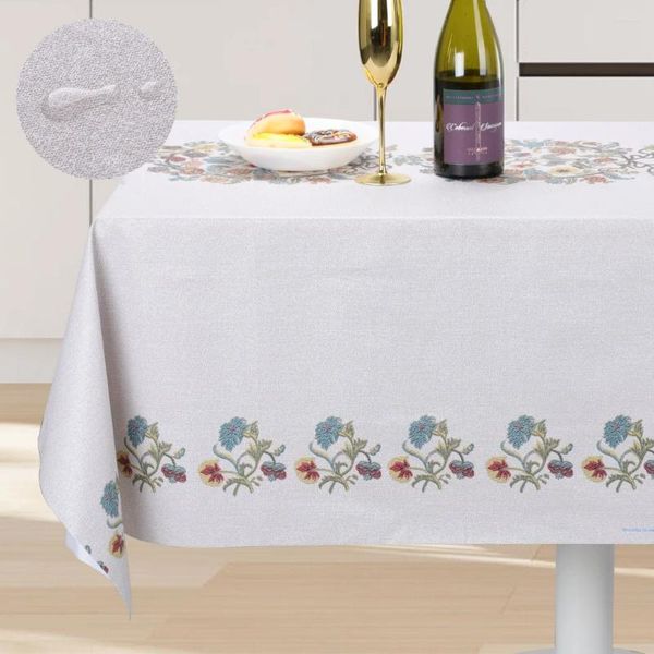 Mantel rectángulo de tela de mesa a prueba de aceite impermeable con diseño de desgaste de diseño de bordado para cenar para cenar