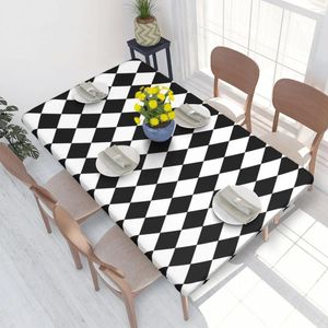 Tableau de table en tissu ajusté rectangulaire noir et blanc argyle motif imperméable nappe extérieure de 4 pieds