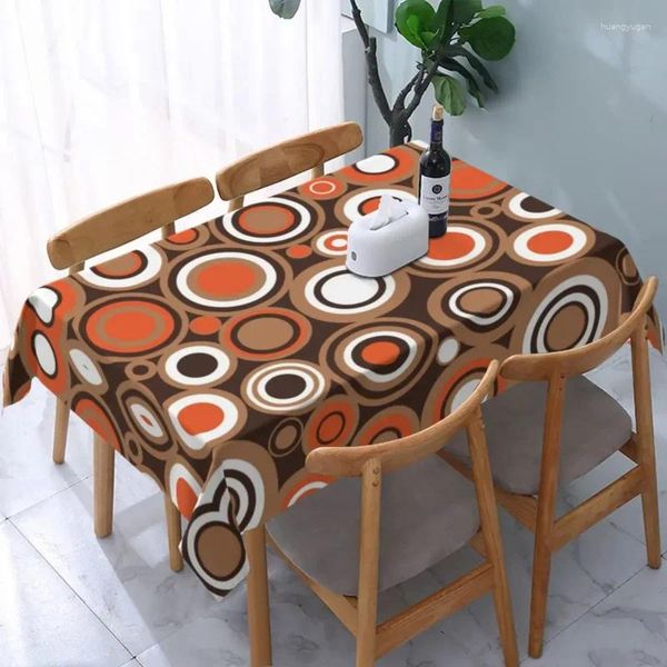 Nappe rectangulaire orange, blanc et marron, motif rétro, couverture à bord géométrique, pour salle à manger