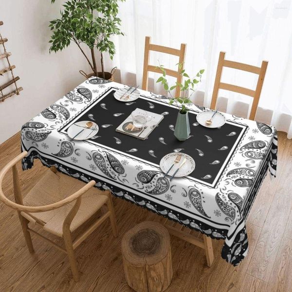 Mantel Rectangular impermeable blanco y negro Paisley Bandana patrón mantel cubre estilo Floral bohemio