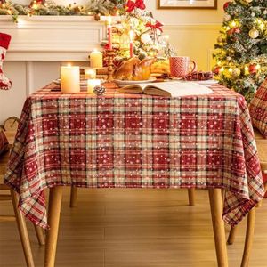 Nappe de table rouge vert à carreaux flocon de neige nappe de Noël nappes de vacances d'hiver pour tables rectangulaires fêtes salle à manger décor de ferme