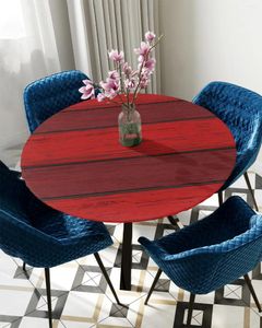 Tafel doek rood retro houten korrel rustieke ronde tafelkleed elastische hoes indoor buitendoorheid waterdichte eetgelegenheid decoratie accessorie