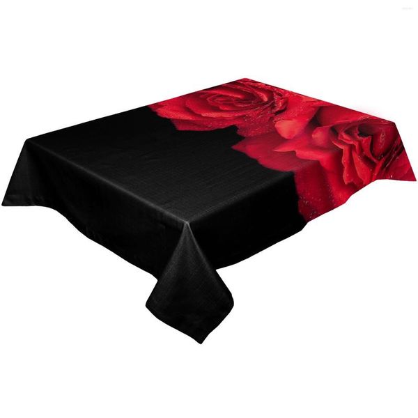 Nappe de table rouge Rose fleur fond noir nappe imperméable rectangulaire salle à manger tapis de café pour cuisine salon