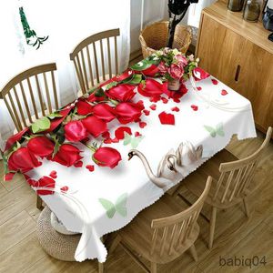 Nappe Rouge Rose Fleur Plante Motif Nappe Tissu Rectangulaire Cuisine Couverture De Table Home Party De Mariage Décoration R230731