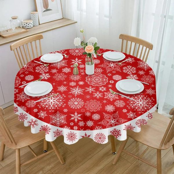 Tableau de table rouge Snowflake Noël Round Round Coupie de mariage imperméable Cover Holiday Dining