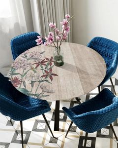 Tafelkleed retro bloem hout korrel ronde elastiek randen dekbeschermer waterdicht polyester rechthoek gemonteerd tafelkleed