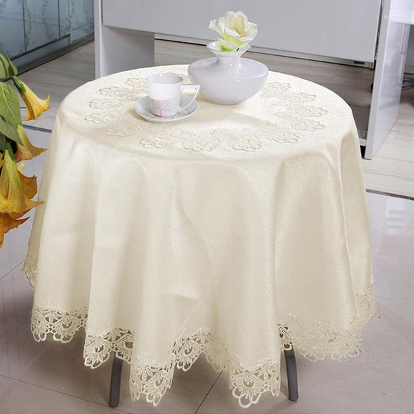 Nappe de table ronde ivoire romantique pour fête de mariage, couverture de bord en dentelle florale brodée, décor solide, Satin Jacquard