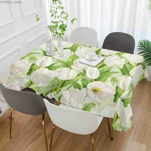 Nappe de table romantique blanc tulipe fleur rectangle nappe cuisine table à manger décor réutilisable imperméable couvertures de table décorations de mariage Y240401