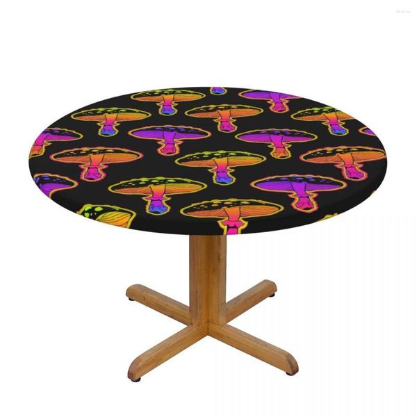 Nappe Ronde Couverture Protecteur Polyester Nappe Champignons Couleurs Avec Bord Élastique