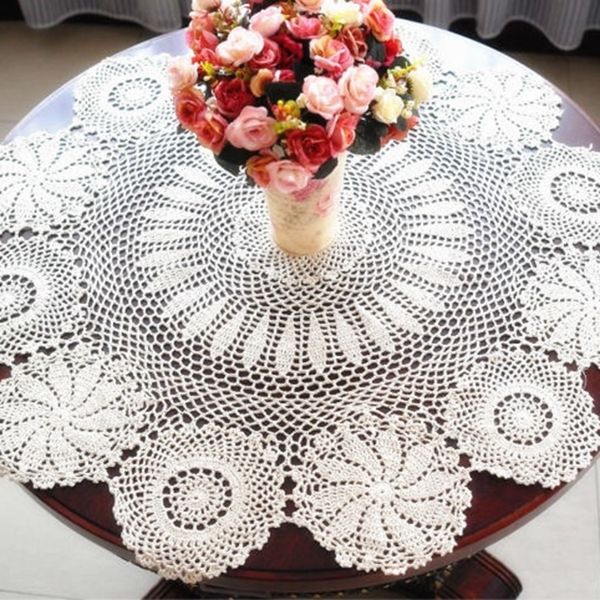 Nappe ronde en dentelle au Crochet, faite à la main, Vintage, couleur blanc et Beige, 221122
