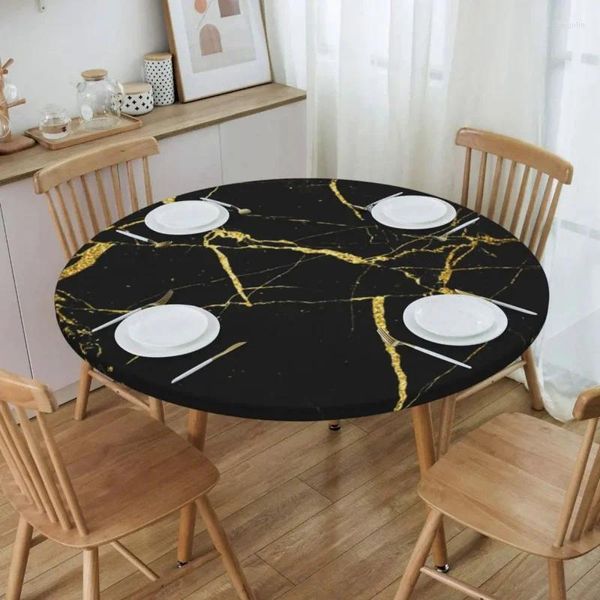 Tableau de table rond Luxe Luxe Black et Gol Texture en marbre Nappe à huile 40 