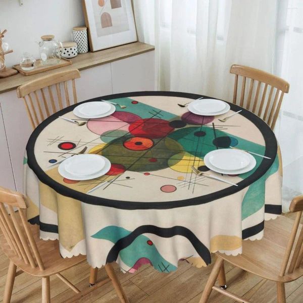 Mesa de tela redonda ajustada wassily Kandinsky abstracto impermeable cubierta de 60 pulgadas para cenas de cocina