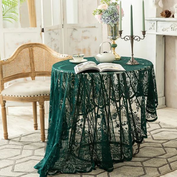 Nappe de table ronde en dentelle avec motif ajouré en coton et lin pour salle à manger, mariage, anniversaire, forme circulaire 231020