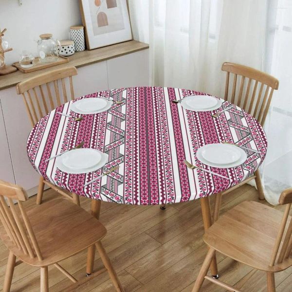 Nappe ronde résistante à l'huile avec broderie ukrainienne Vyshyvanka avec bord élastique 101,6 - 111,8 cm pour bohème ukrainien