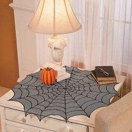 Tafelkleed rond polyester kanten mat Halloween decoratie web zwarte lopers evenementen feestbenodigdheden