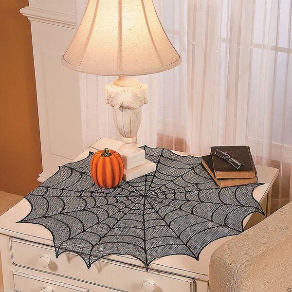 Table Table Round Polyester Lace Mat Decoración de Halloween Web Runners Black Event Party Suministros