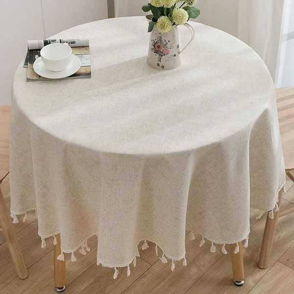 Tableau de nappe rond des chiffons de lin en coton de 60 pouces avec couvercle boho en filet pour la salle à manger de cuisine décorations de table