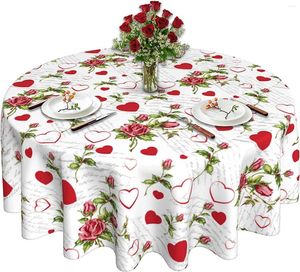 Nappe ronde 60 pouces pour la Saint-Valentin, blanc, vintage, cœur rouge, rose, pour décoration rustique de cuisine de ferme, imperméable