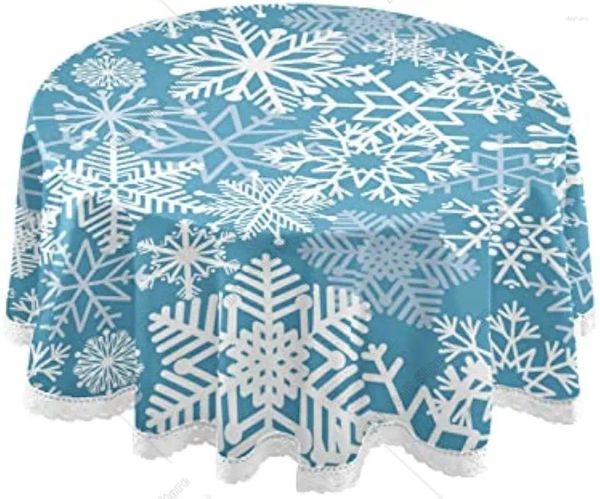 Table en tissu rond des nappes de Noël Coucle de neige couvercle en table de table circulaire avec ruban de trim pour pique-nique 60 dans