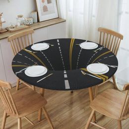 Mantel de mantel de tela de mesa ajustado 45 "-50" Cubierta abstracta del agujero negro de borde elástico