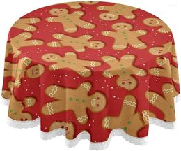 Tafelkleed rond tafelkleed Merry Christmas Gingerbread Red Cover Witte Resistent Washable Polyester voor eetfeestje