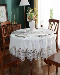 Tafelkleed rond tafelkleed wit gouden fluweel deksel eetklachten borduurwerk kanten bloem huis handdoekstoel stoel 2801578
