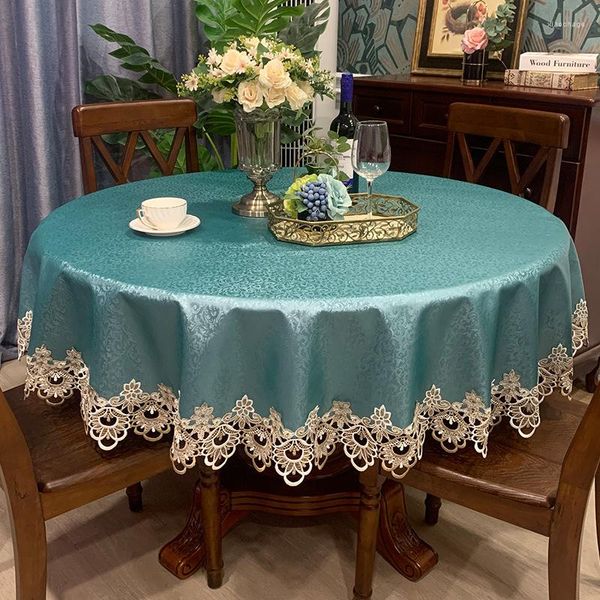 Nappe de table nappes rondes nappe imperméable vert luxe brodé dentelle couverture Prited salle à manger décoration