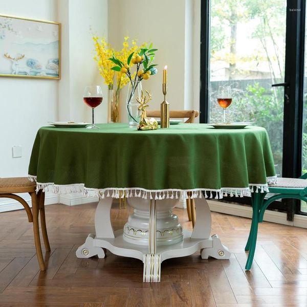 Nappe ronde en coton jaune et vert pour salle à manger, fête de mariage El