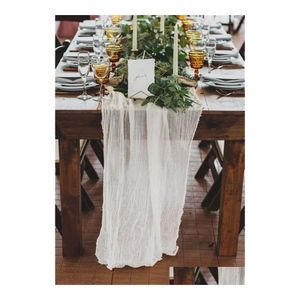 Table Cloth Ru075C Wedding Party Baby Shower Decoration Cotton Gold Blush Pink Dark Green Beige Blue Cheesecloth Gauze Runner 220513 Otwyb