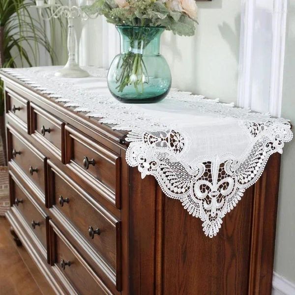 Tabla de tela corredor de comedor blanco mantel 40 200cm corredores de boda lino americano bordado cubierta de polvo toalla decoración del hogar