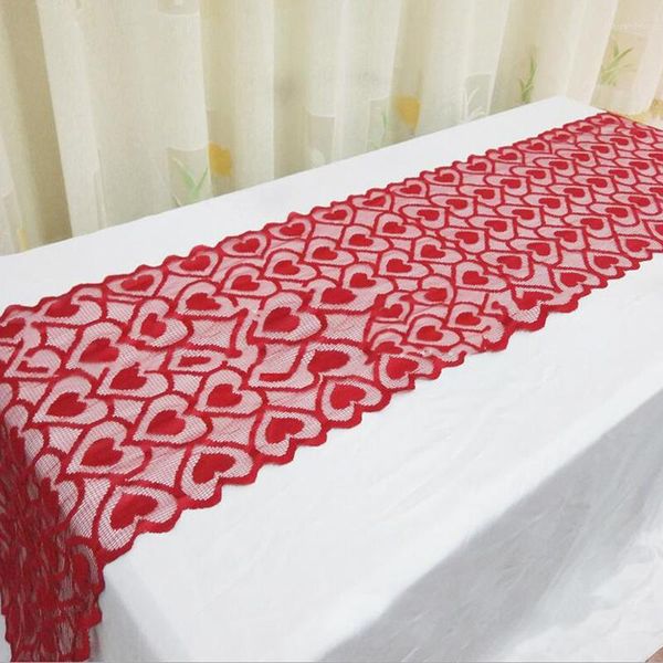 Table Cloth Runners Red Lace Love Nappe Drapeau en forme de coeur Décoration de fête de mariage