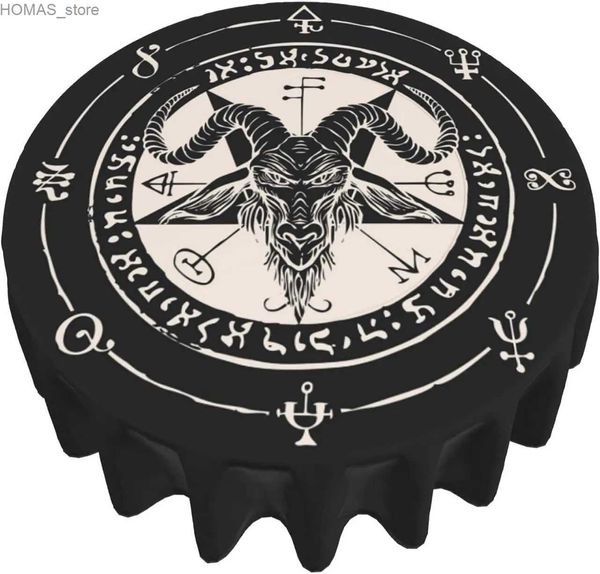 Mantel redondo satánico de cabra negra y pentagrama de 60 pulgadas, mantel de poliéster lavable, resistente al agua, cubierta de mesa a prueba de derrames Y240401