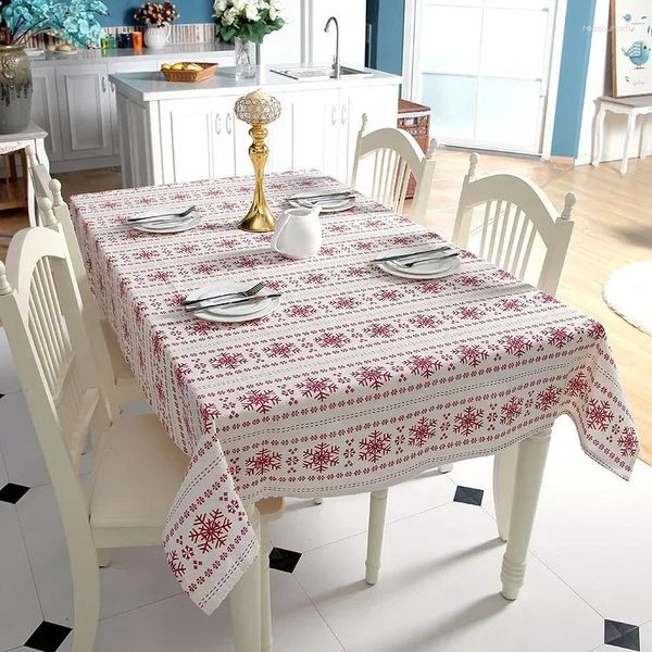 Tableau de nappe de coton en polyester simple nappe de Noël de neige rouge