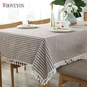 Nappe de Table à rayures simples, tissu uni à pampilles en coton et lin, serviette Obrus Tafelkleed Mantel Mesa 221122